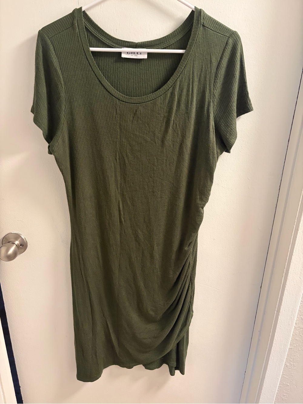 Gilli Olive Green Ribbed Scoop Neck Ruched Tulip Hem Bodycon Dress Plus Size XL